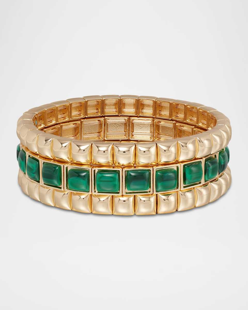 The Puffy Stud Bracelet Stack in Malachite